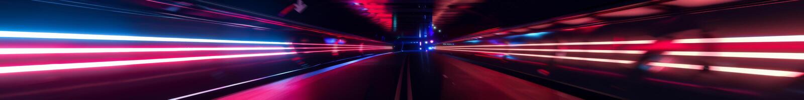 hög hastighet tunnel syn med suddig röd och blå lampor foto