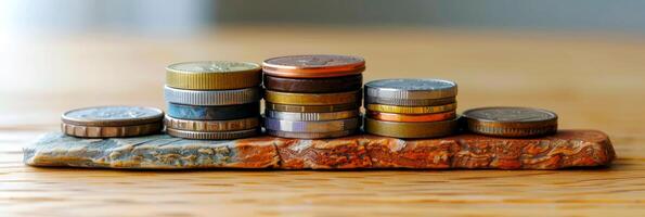 finansiell planera och besparingar med staplade mynt på sten foto