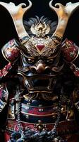 majestätisk samuraj rustning visas i invecklad detalj foto
