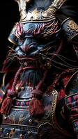 mystisk krigare. en närbild av ett utsmyckad samuraj rustning med drake motiv foto