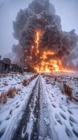 eldig gryning. en vinter- landskap upplyst förbi explosiv briljans foto