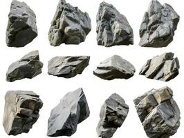 samling av stor stenar isolerat på vit bakgrund. grov sten block. sten plattformar foto