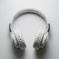 elegant vit hörlurar med silver- accenter visat upp på enkel vit bakgrund för social media posta storlek foto