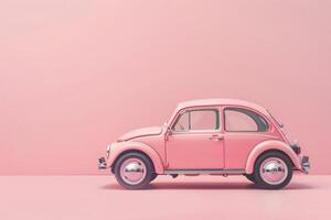 klassisk kricka retro bil mot rosa bakgrund foto