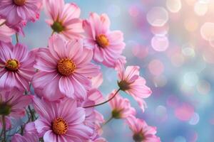 en vibrerande visa av blandad färgrik blommor i full blomma, skapande en livlig och glad bakgrund foto