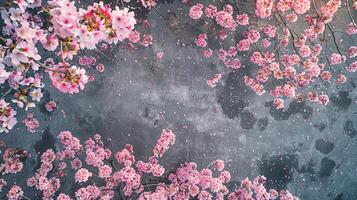 vårens gobeläng. körsbär blommar över texturerad bakgrund foto