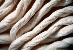 närbild Foto av en vit vriden rep med fibrer