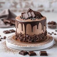 cirkel födelsedag choklad kaka på vit underlägg foto