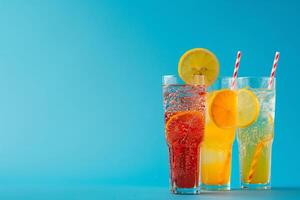 kyl- sommar cocktails med bär och frukt på färgad bakgrund foto
