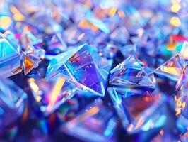flerfärgad holografiska 3d kristaller. ljus färger, digital konst bakgrund foto