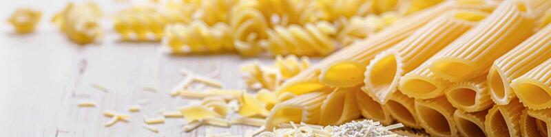 pasta recept förberedelse flatlay bakgrund med Ingredienser, spaghetti, oliv olja, vitlök, tomater och kryddor i de kök, hemlagad mat recept foto
