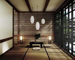 tatamimattor och skjutdörrar av papper som kallas shoji room japansk zen style.3D-rendering foto