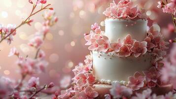 tre trött kaka med rosa blommor foto