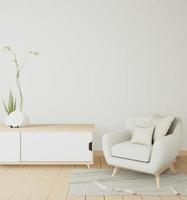 fåtölj minimal och träskåp i modern white room japanska. 3d-rendering foto