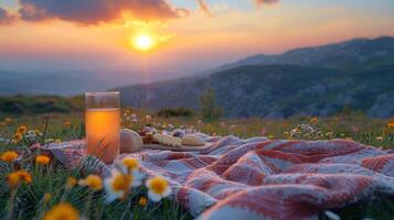 picknick filt med burk av honung foto