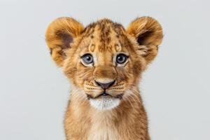 ung lejon Valp blickar på kamera foto