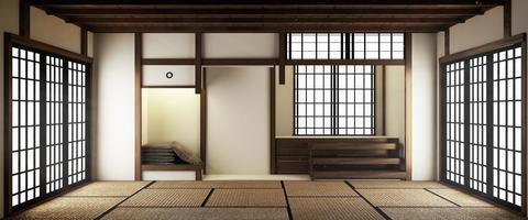 inredning lyx modern japansk stil vardagsrum mock up, designa den vackraste. 3d-rendering foto