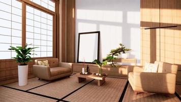 soffa japansk stil på rummet japan och den vita bakgrunden ger ett fönster för redigering.3D-rendering foto