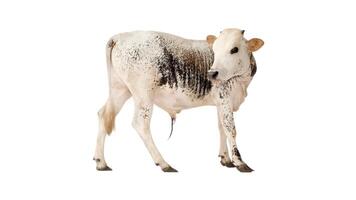 en ko med fläckar på dess kropp och de siffra 1 på den foto