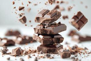 choklad bitar faller professionell reklam mat fotografi foto