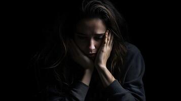 mental hälsa begrepp. kvinna i depression med förvirrad tankar i henne sinne. psykoterapi och mental frågor begrepp. foto