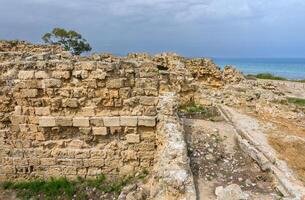 kolonner och ruiner i de gammal stad av salamis i Cypern. salamis ruiner, famagusta, turkiska republik av nordlig Cypern, Cypern. 5 foto