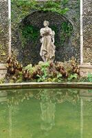 detalj av en staty placerad på de bas av de amfiteater i de borromeisk botanisk trädgårdar i isola bella på sjö maggiore foto