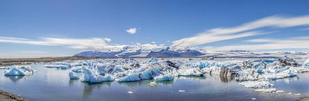 jokulsarlon blå lagun panorama med isberg foto