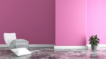 fåtölj i vardagsrummet, rosa väggar. 3d-rendering foto