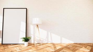 tom - vardagsrum vit tegelvägg loft stil inredning. 3d-rendering foto