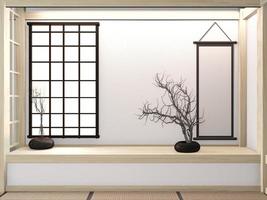 rum mycket zen stil med dekoration japansk stil på tatami mat.3d rendering foto