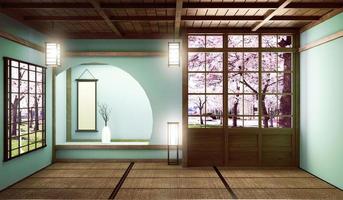 mock up big room mycket lyxig zen stil, designad specifikt i japansk stil, tomt mint rum. 3d-rendering foto