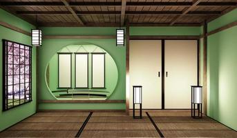 mock up big room mycket lyxig zen-stil, designad specifikt i japansk stil, tomt grönt rum. 3d-rendering foto