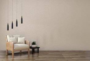 minimalistisk modern zen vardagsrum med trägolv och inredning japansk stil. 3D-rendering foto