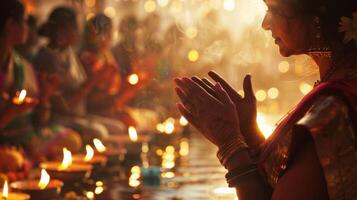 en tid för introspektion och andlig tillväxt som människor prestera böner och söka de välsignelser av de gudar på diwali foto