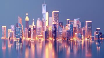 en livliga stadsbild på natt med de upplyst fasader av skysers tillhandahålla en hisnande syn foto