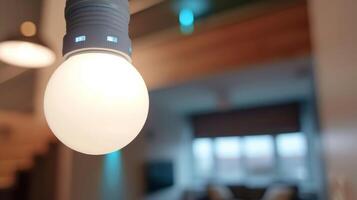 en närbild av en smart ljus Glödlampa med en rörelse sensor automatiskt vändning på när någon går in de rum för Lagt till säkerhet och bekvämlighet foto