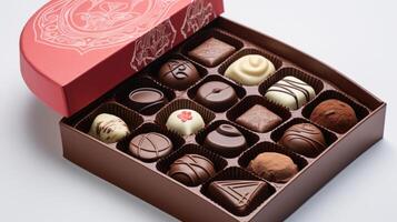 en låda av kärlek och flathet, varje choklad visa upp dess egen charmig animering som de lock är lyfts. foto