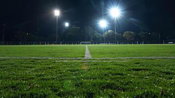 de fält glittrar under de ljus stadion lampor redo för ett intensiv match foto