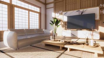 skåp design och trä i moderna tomma rum och vit vägg på vitt golv rum tropisk stil. 3d-rendering