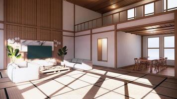 tv-skåp och hylla väggdesign zen interiör av vardagsrum japansk style.3d-rendering