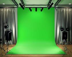 studio stor - modern filmstudio med grön skärm. 3d-rendering foto