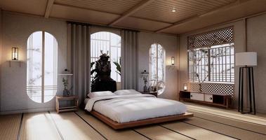 inredning lyx modern japansk stil sovrum mock up, designa den vackraste. 3d-rendering foto