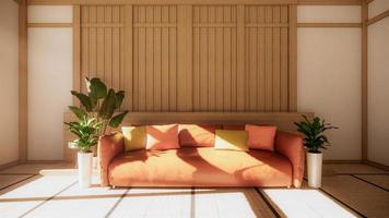 orange soffa japansk stil på rummet japan och den vita bakgrunden ger ett fönster för redigering.3D-rendering foto