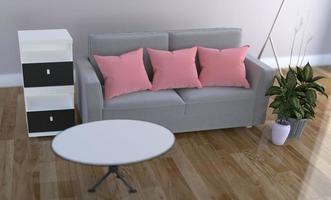 rosa kudde på soffan - vardagsrumsinteriör. 3d-rendering foto