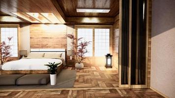 sovrum japansk inredning design.3D-rendering foto