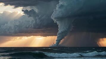 storm med tornado i de mitten av de hav foto