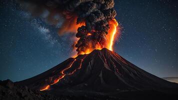 de berg bröt ut med lava spewing foto