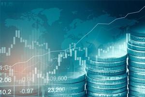 aktiemarknad investering handel finansiella, mynt och diagram diagram eller forex för att analysera vinst finans affärs trend data bakgrund. foto
