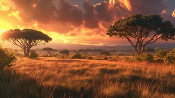 en omfattande savann i afrika med akacia kvistar foto